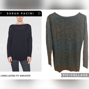 NWOT Sarah Pacini Green & Brown Long loose-fit Merino & Mohair sweater One Size